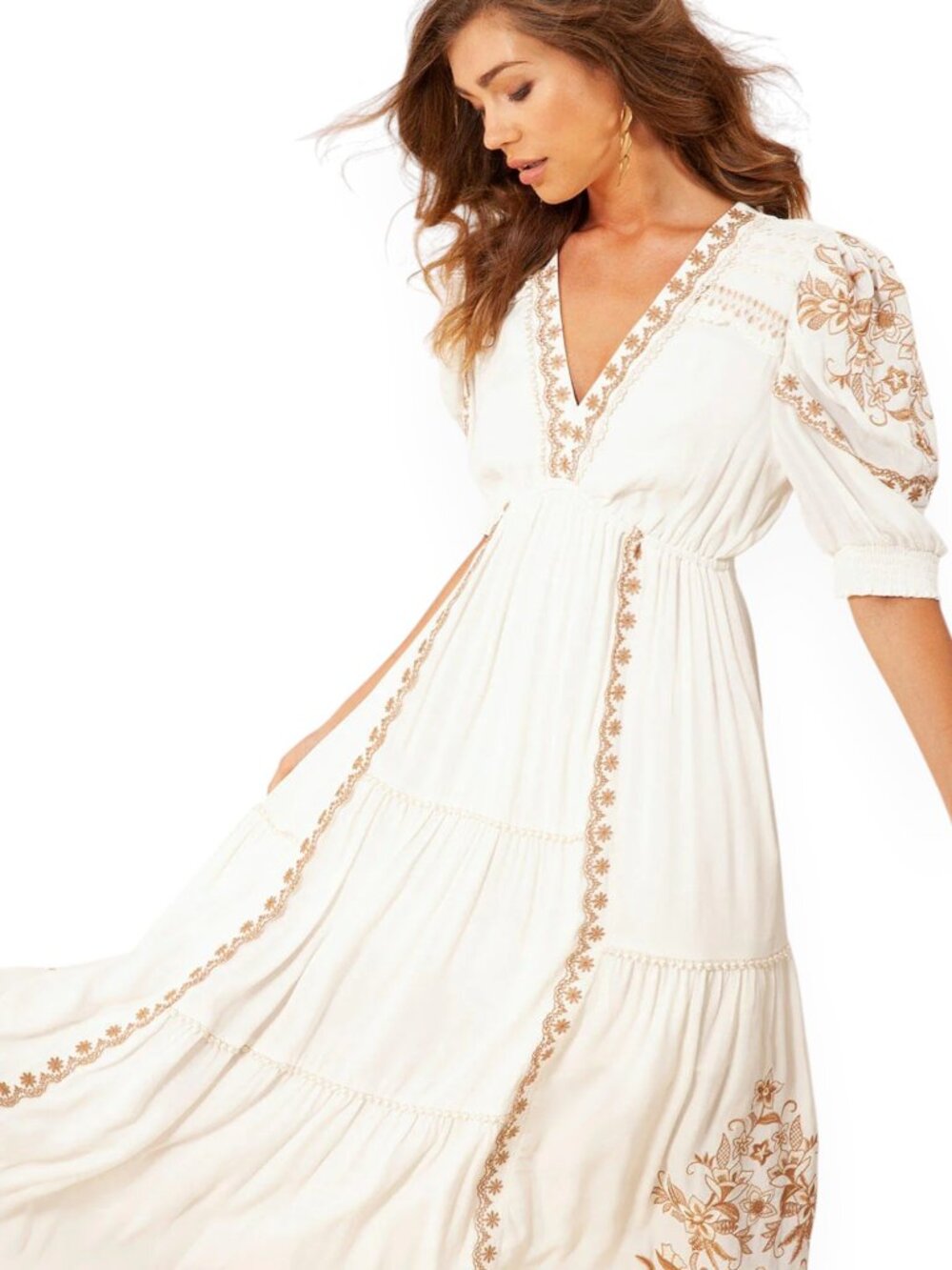 Hale Bob Stefani Embroidered Maxi Dress in Beige Off White Boho New NWT XS - Picture 2 of 7